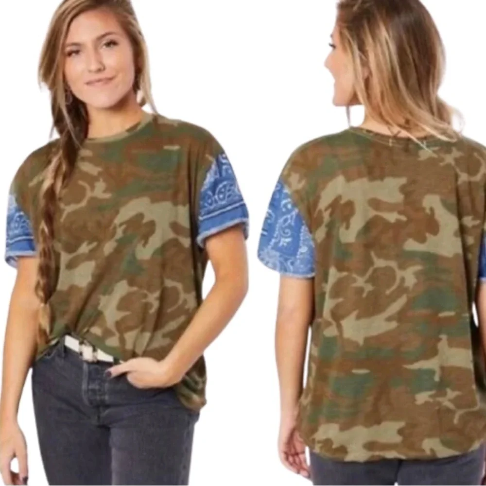 Free People We The Free Clarity Camouflage Bandana T Shirt Size Small